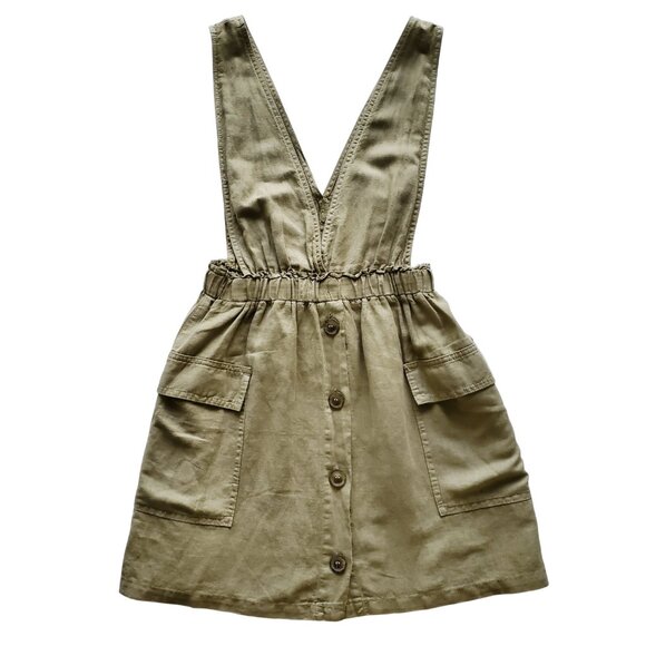 ZARA Rustic Pinafore Dress Overall Jumper Linen Blend Light Olive Green Size S - Picture 8 of 16
